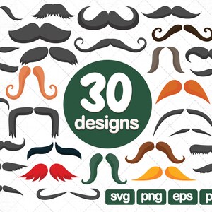 30 Schnurrbart Clipart Bundle, Schnurrbart Stil Svg, Schnurrbart Clipart, Schnurrbart Schablone, Schnurrbart Datei, Bundle, Mode, Schablone, Vinyl, Eisen