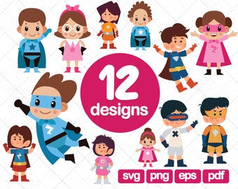 12 Superhero clipart, superhero svg,  superheroes clipart, superhero birthday, superhero boys, girls, superhero graphics, superhero png