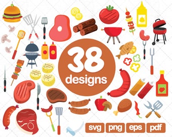 38 Barbeque clipart Bundle, picnic clipart, bbq clipart, grill clipart, bbq party, food clipart, meat clipart, steake, mages, png, printable