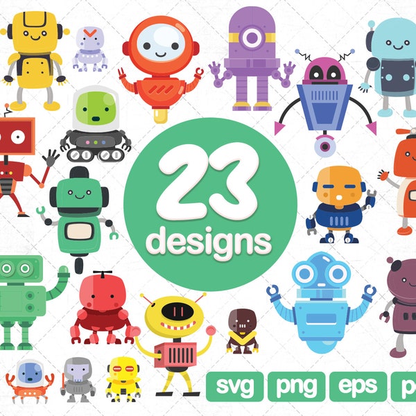 23 Robot clipart bundle, robot graphics,  robot illustration, robot printable, birthday clipart, scrapbooking clipart, robot stencil,shirt