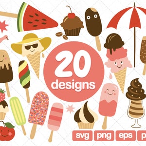 20 Kawaii Ice Cream Clipart, summer clipart, ice cream cone png, ice cream graphics, ice cream silhouette, dessert clipart, illustrations