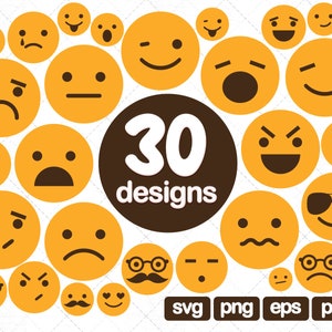 30 coleções Emoji Clipart svg, Smiley Silhouette Svg,Emoticon SVG, Emoji Face svg,Feeling Face SVG,Smiley face svg,Emoji Svg Cricut