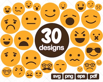 30 Emoji Clipart svg collections, Smiley Silhouette Svg,Emoticon SVG, Emoji Face svg,Feeling Face SVG,Smiley face svg,Emoji Svg Cricut