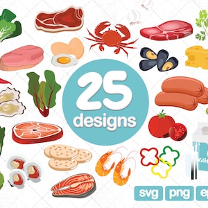 25 Food clipart Bundle, vegetable clipart, meat clipart svg,  beef clipart svg, pork clipart svg, seafood clipart svg, cabbage clipart svg