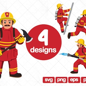 4  Fireman clipart, firefighter clipart, fireman svg, Fireman png, Fireman cricut, Fireman design, Fireman graphic, Fireman illustration