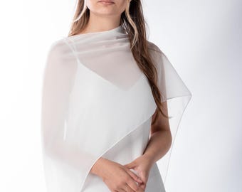 Long Wedding Chiffon Cape, Sheer Wedding Shawl, Lightweight Bridal Wrap