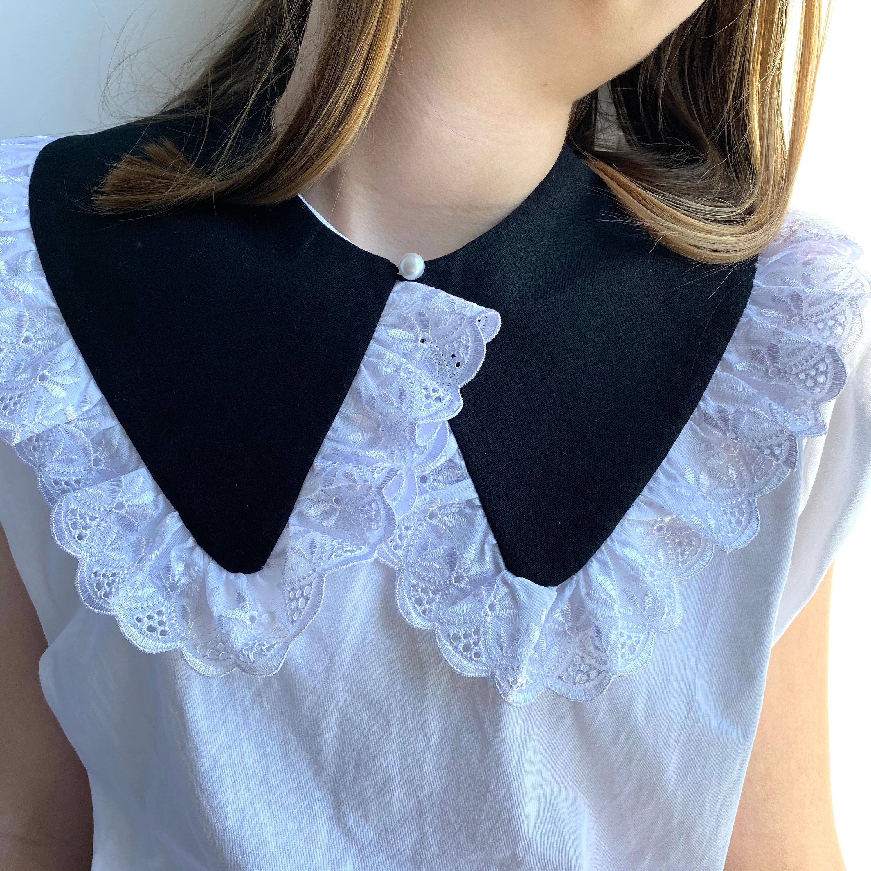 Linen black oversized collar. Frill collar. Etsy