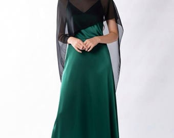 Black chiffon evening cape. Black shawl. Greek sheer scarf.