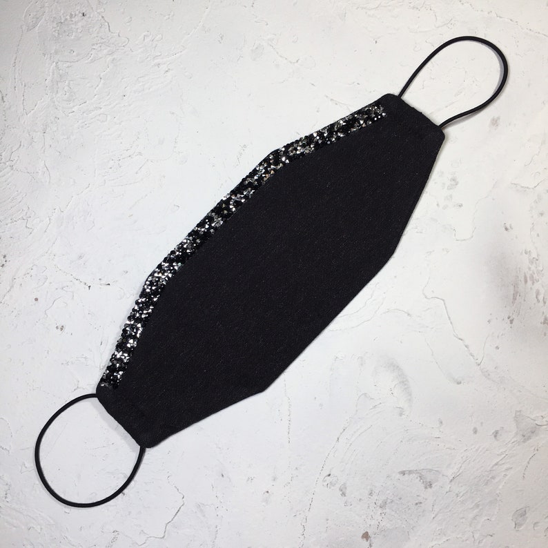 Rhnestones black Linen face mask. Korean style mask. Etsy