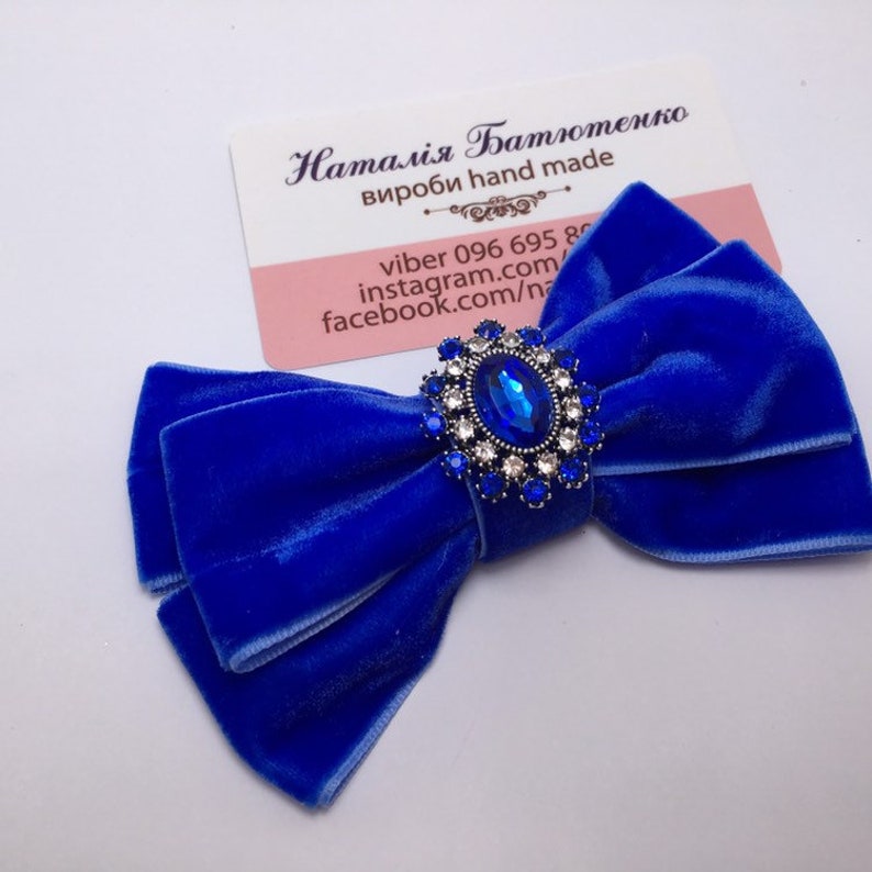 Velvet Royal blue bow barrette for adult. Velvet vintage. | Etsy