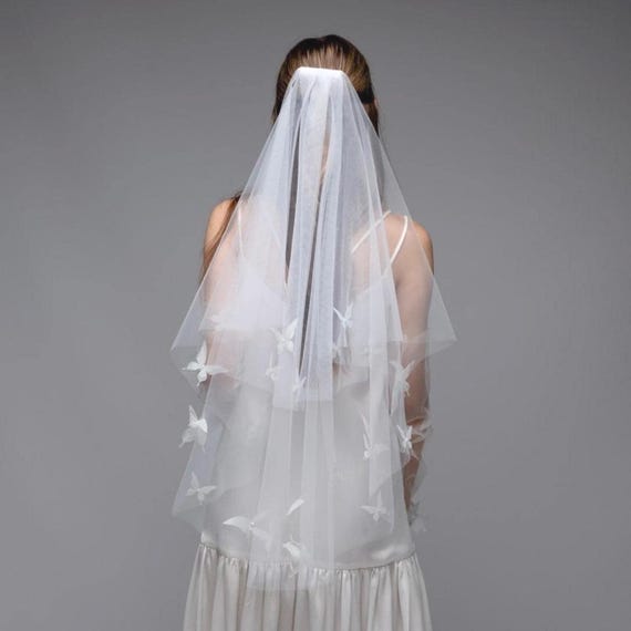 Handmade Wedding Veil: 3D Butterfly Tulle Veil, Two Tier