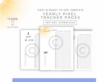 Yearly Pixel Tracker Pages – Printable Bullet Journal Insert (A4, A5 & US Letter)