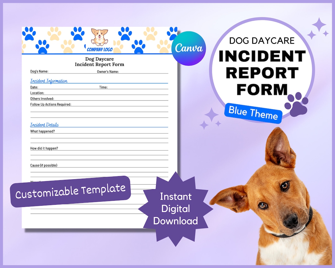 Dog Daycare Incident Report Form Doggy Daycare Accident Form Etsy