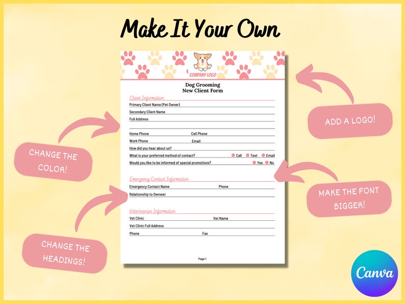 Dog Grooming New Client Form New Client Contract Consent - Etsy