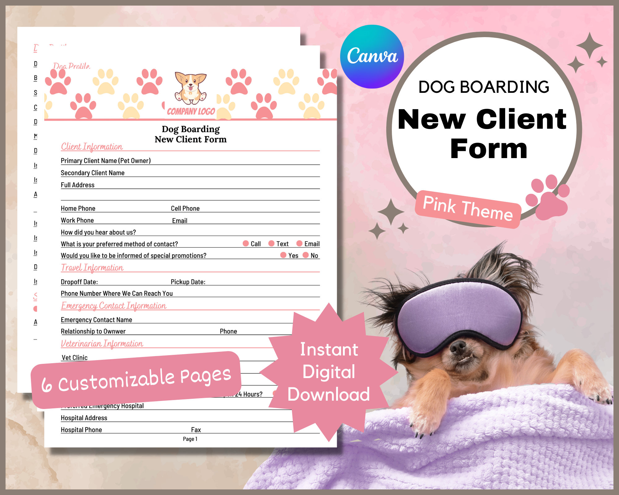 Dog Boarding New Client Form Dog Hotel New Client Contract Etsy