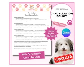 Pet Sitting Cancellation Policy: Appointment Policy Contract for Dog and Cat Sitting - Canva Template (Pink Theme - Digital Download)