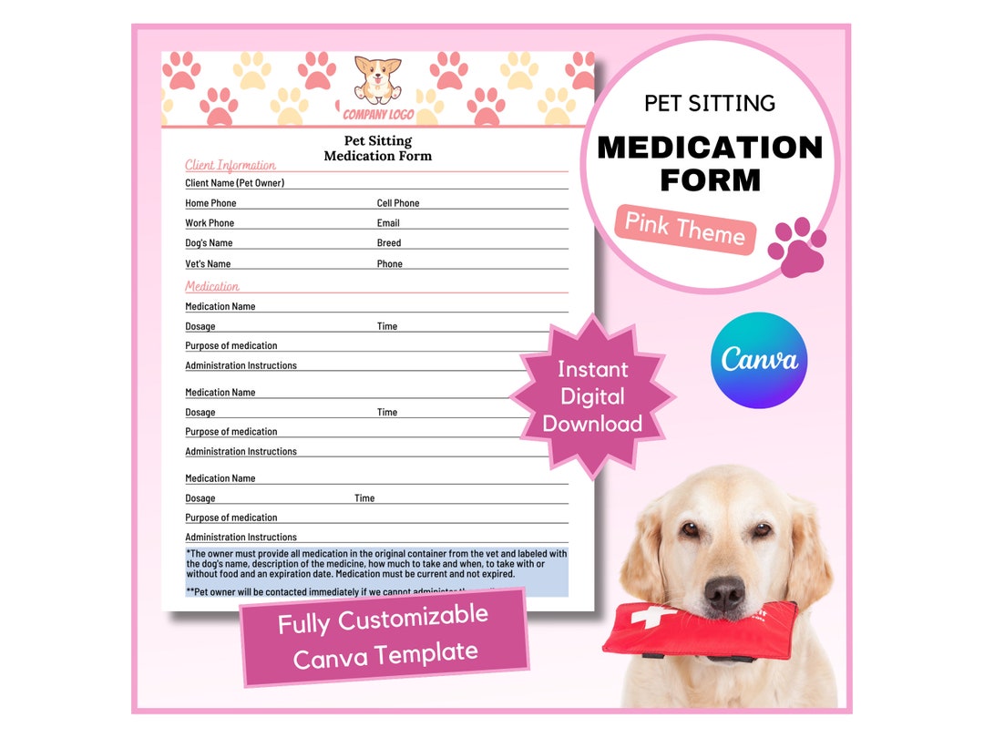 Pet Sitting Medication Form Pet Sitting Health Form Pet Sitting Vet