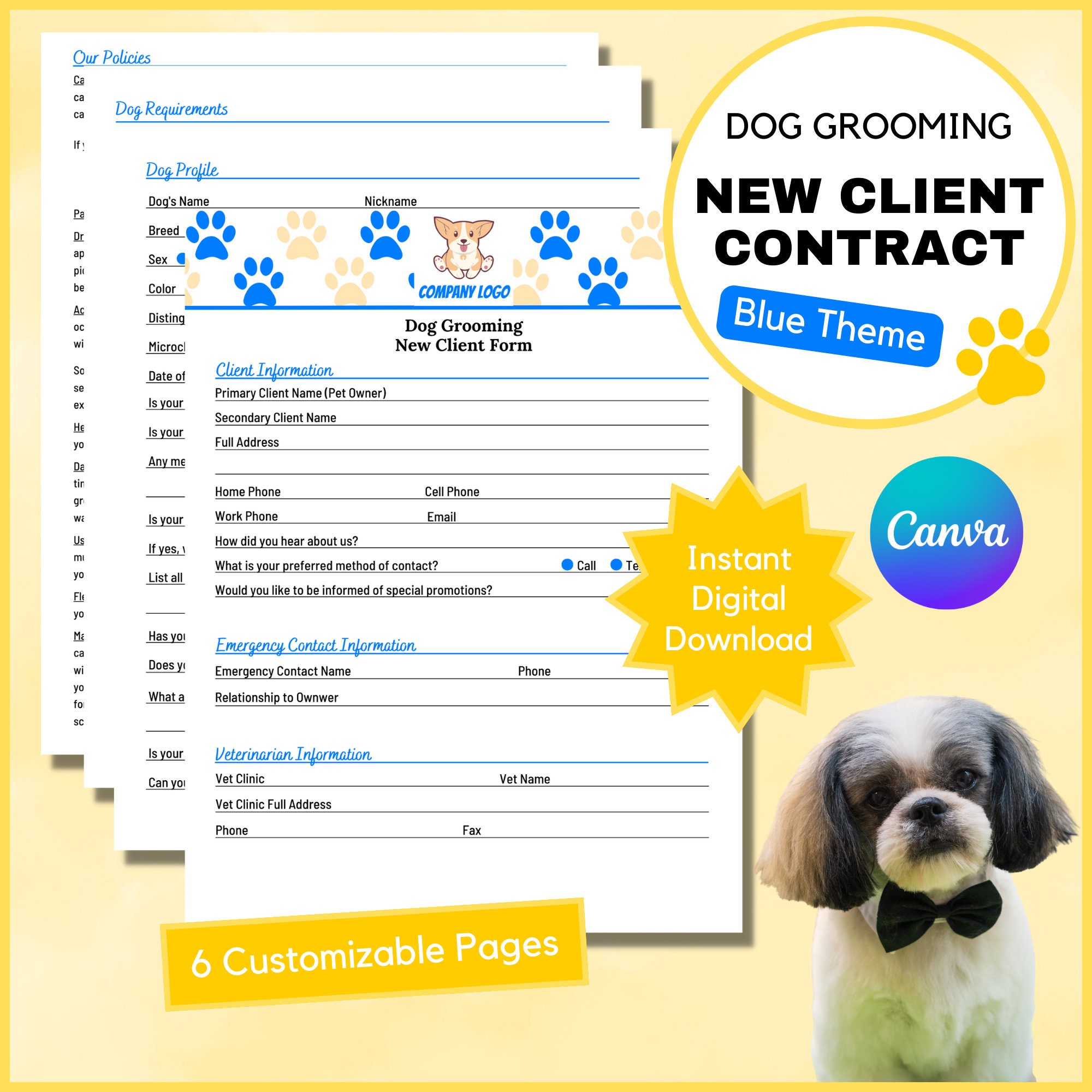 Dog Grooming New Client Form New Client Contract Consent Form Pet ...