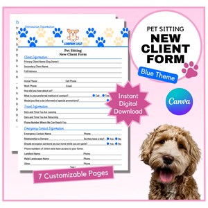ペットシッター新規顧客フォーム | ペットシッター契約 | 犬シッター同意書 | 猫シッター権利放棄書 | ペットビジネスフォーム | Canva | ブルーテーマ