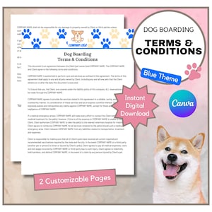Dog Boarding Terms & Conditions: Legal Form for Dog Hotel or Kennel Business Canva Template (Blue Theme - Digital Download)