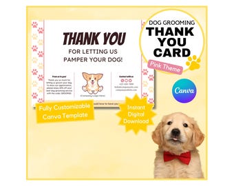 Dog Grooming Thank You Card: Client Discount Coupon for Dog Groomer Business Canva Template (Pink Theme - Digital Download - 6&quot;x4&quot;)