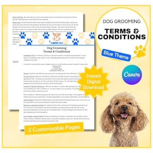 Dog Grooming Terms & Conditions | Dog Groomer Legal Form | Dog Grooming Contract | Dog Groomer Business Forms | Canva Template | Blue Theme