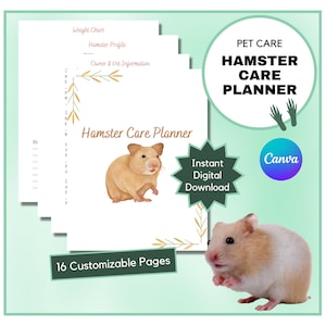 Uitgebreide planner voor hamsterverzorging - 16 pagina's | Afdrukbare hamstergids | Eigenaarsplanner voor hamsters | Klein dier | Directe digitale download