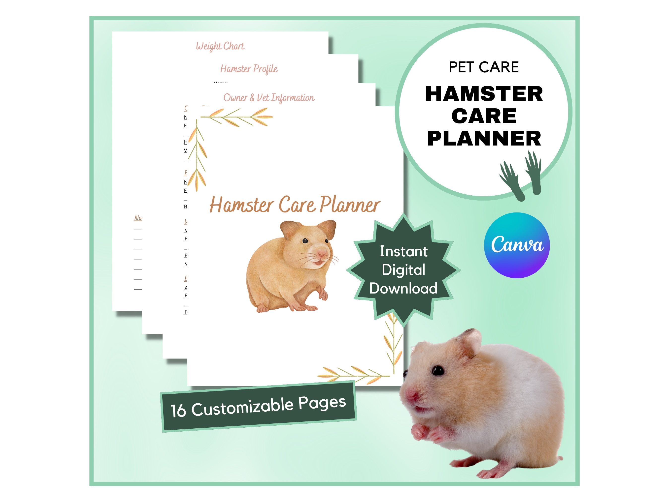 Comprehensive Hamster Care Planner 16 Pages Printable Hamster Guide