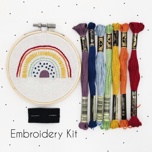 Beginner Embroidery Kit / Rainbow Pattern / Materials Included Etsy UK