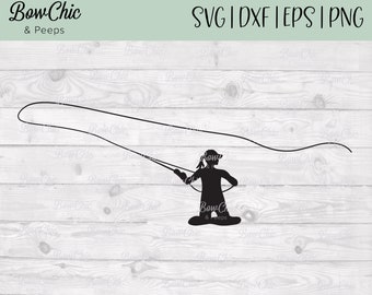 Pesca con mosca SVG / Fly Fisherwoman svg / Fly Fisherman / Fly Fishing Silhouette / Fishing SVG / Fly Fishing Clipart / Woman Fishing svg