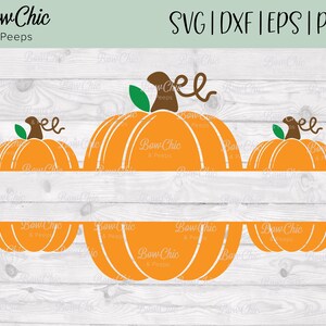 May include: A digital cut file design featuring three pumpkins with the word "Fall" written in a whimsical font. The pumpkins are orange with green stems and brown tops. The design is perfect for creating fall-themed crafts, decorations, and projects.