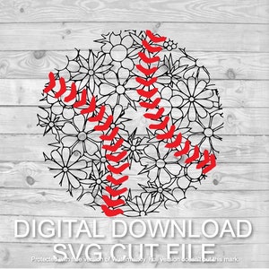 Floral Baseball SVG, Baseball Mandala, Blumen Baseball, Baseball SVG-Schnittdatei, niedlicher Baseball, Frühlingstraining, Baseballshirt, Baseball Mama,
