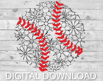 Floral Baseball SVG, Baseball Mandala, flower baseball, Baseball SVG cut file, cute baseball, spring training, baseball shirt, baseball mom,