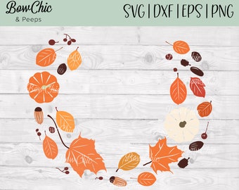 Fall Wreath svg | Pumpkin Wreath svg | Autumn Wreath svg | Laurel wreath svg | Fall Leaves svg | Clip Art | Leaves svg