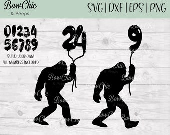 Bigfoot Birthday SVG | Bigfoot Cake Topper svg | Bigfoot Holding Balloons SVG | Bigfoot svg | Cut File | Bigfoot | Big Foot | Cake Topper |