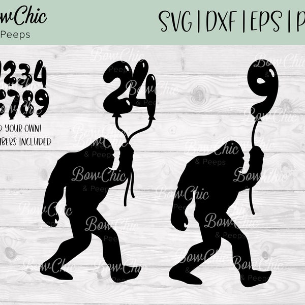 Bigfoot Birthday SVG | Bigfoot Cake Topper svg | Bigfoot Holding Balloons SVG | Bigfoot svg | Cut File | Bigfoot | Big Foot | Cake Topper |