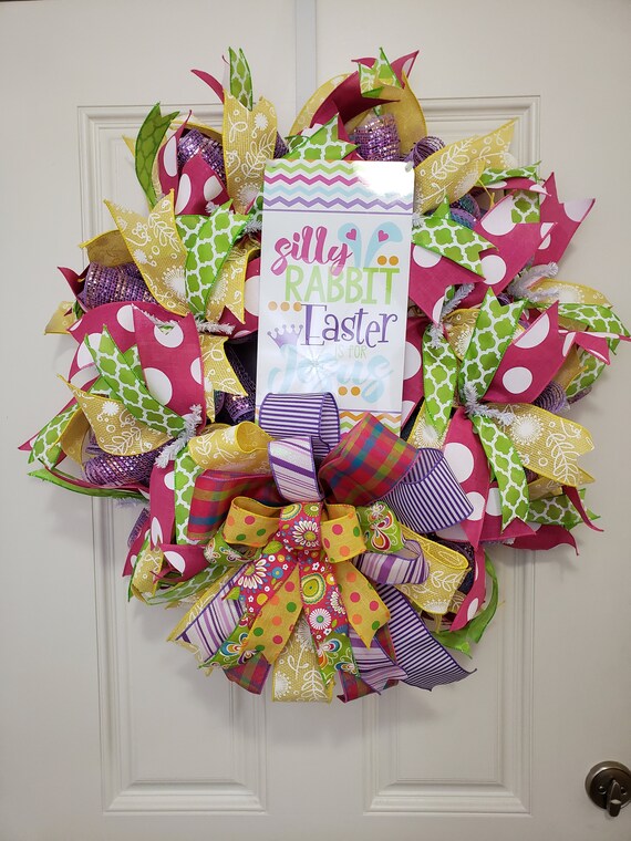 Spring and Everyday Wreath Religious Wreath Easter Wreath Silly Rabbit Easter is for Jesus Daisy Decoration Seasonal Indoor Jesus Wreath