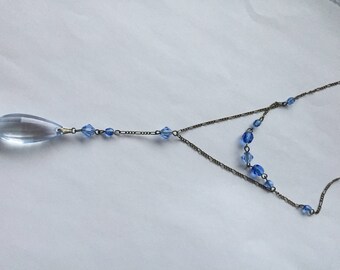 Tiered layers blue stone necklace vintage chain, elegant and dainty