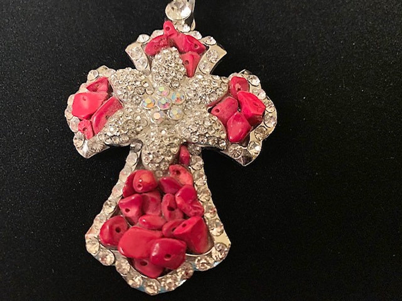 Coral Cross Pendant / Multi Stone Cross Pendant / Catholic Etsy