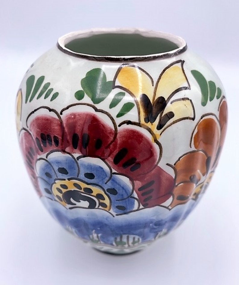 Vintage Delft Polychrome Floral Vase Holland Multicolored Etsy