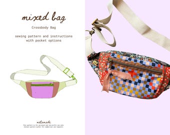 Patrón de costura digital para bolso bandolera de bolso mixto