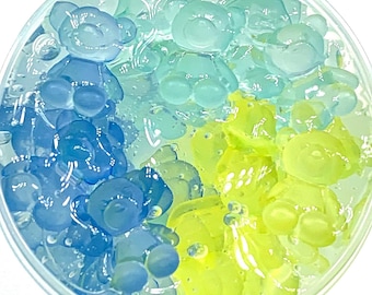 Blue Gummy Bear Crunchy Slime, Find your Zen, 4oz Jelly Slime with Charms