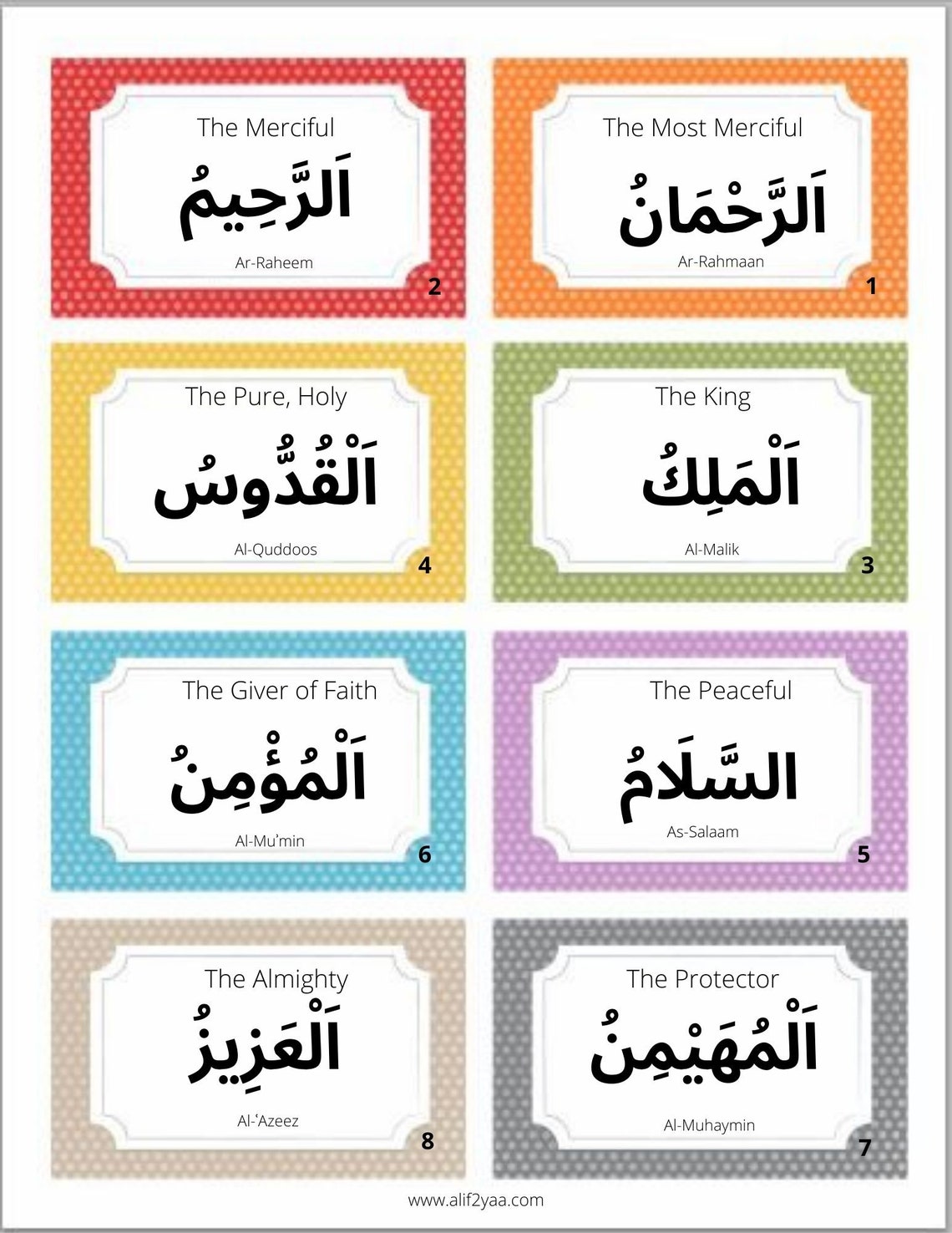 99 Names of Allah Flashcards - Etsy Canada