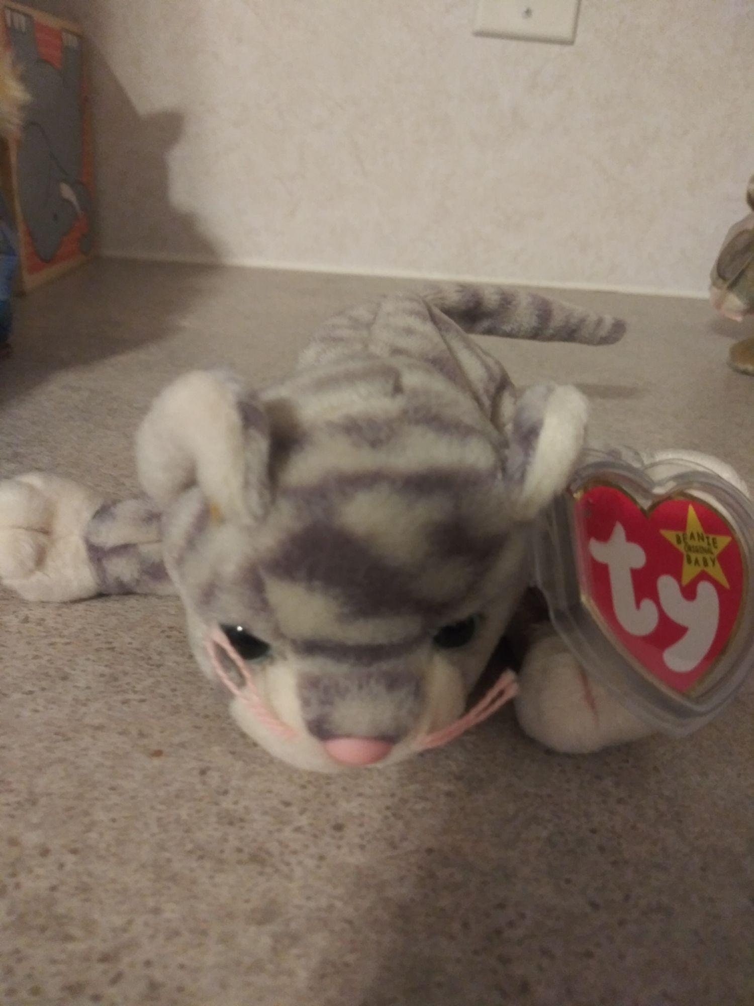 Ty Beanie Baby RARE SILVER Grey Tabby Feline Kitty Cat New Etsy