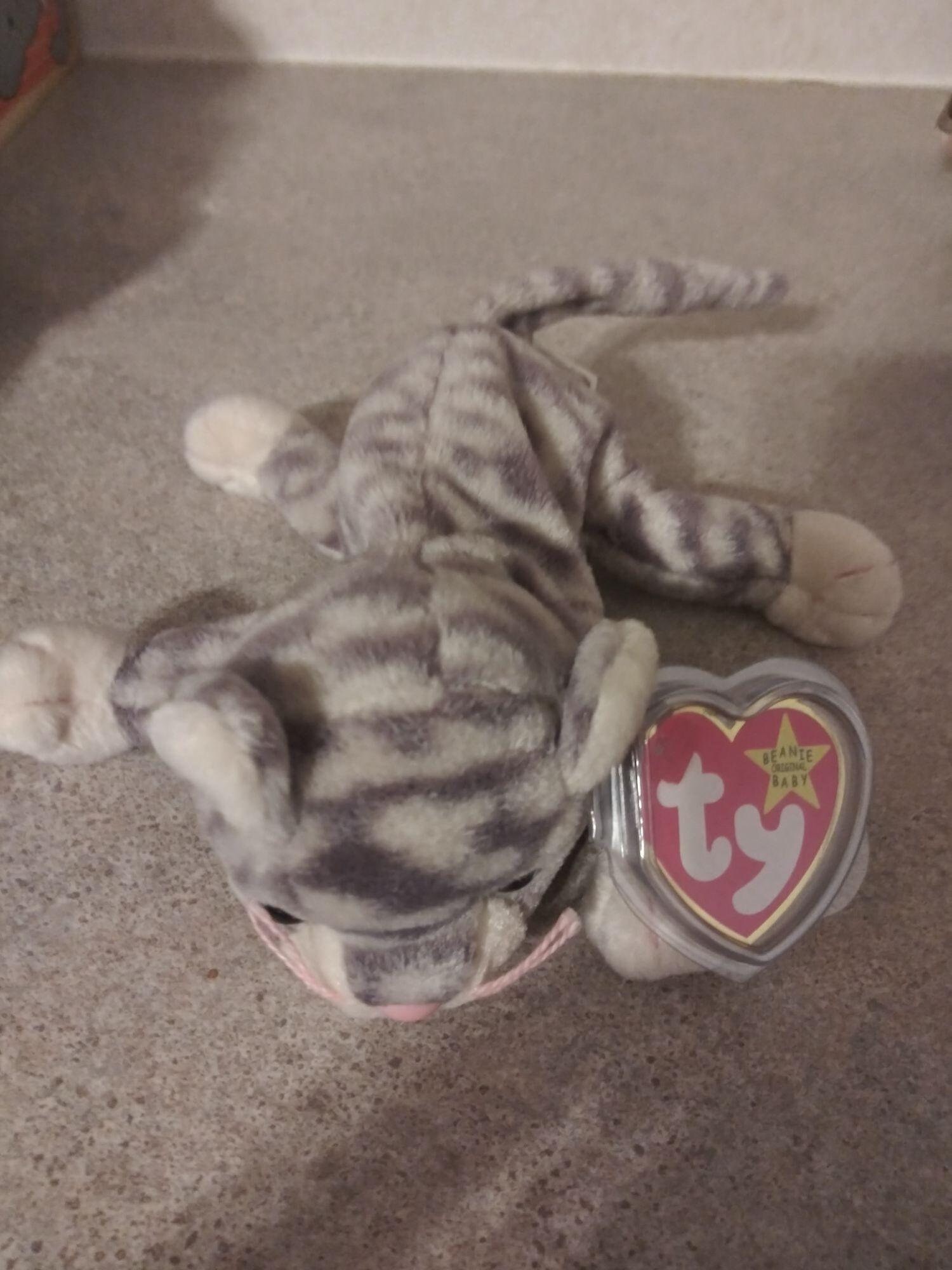 Ty Beanie Baby RARE SILVER Grey Tabby Feline Kitty Cat New Etsy