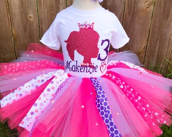 Pink and polka-dots girl  birthday tutu outfit/Baby name outfit