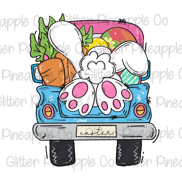 Easter - Bunny - Truck - Cute - Hand Drawn - Sublimation DTG Design - PNG - Digital Download - 300 DPI