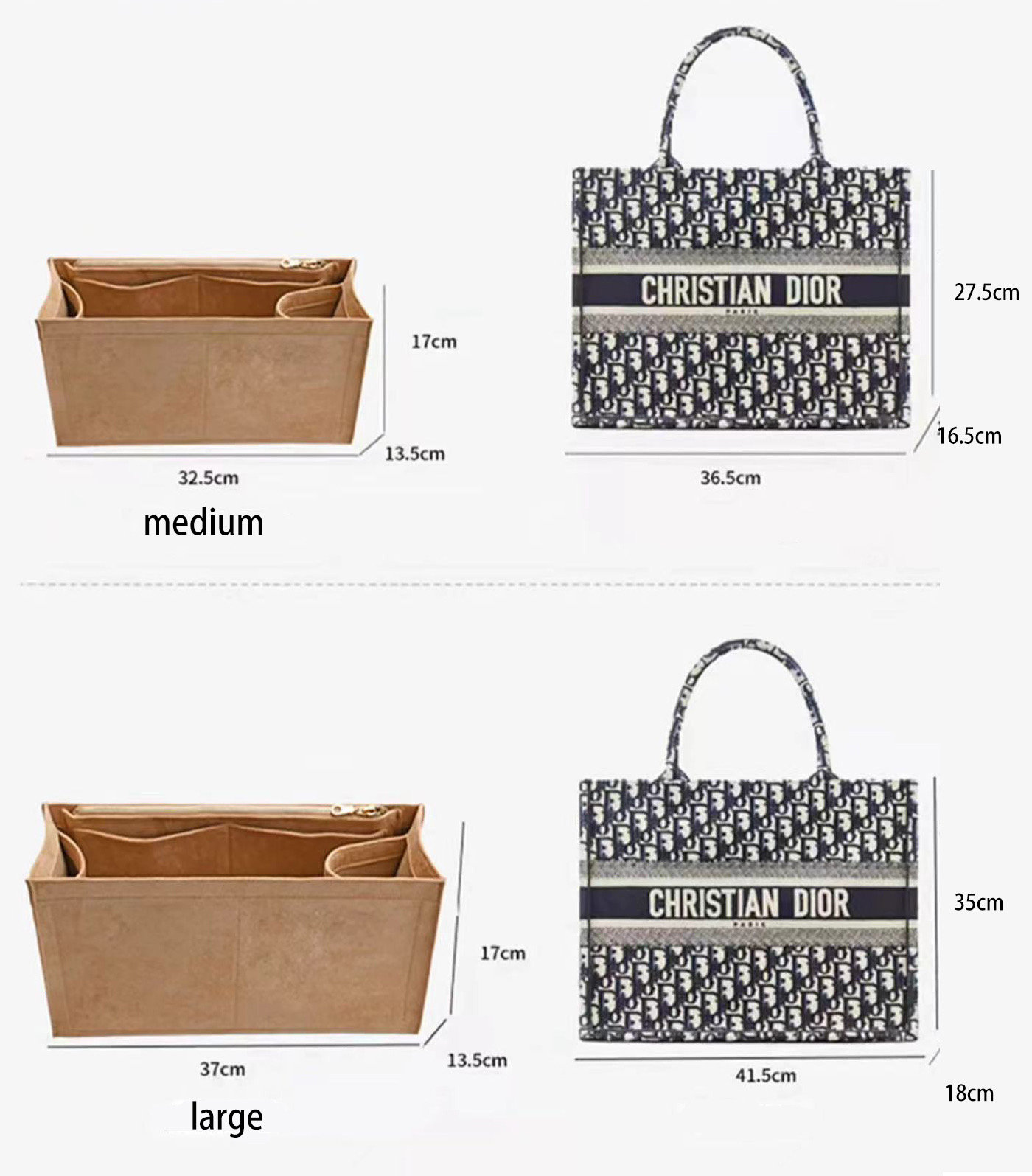 sourcing map Felt Bag Organizer Insert Portable Zipper Multiple