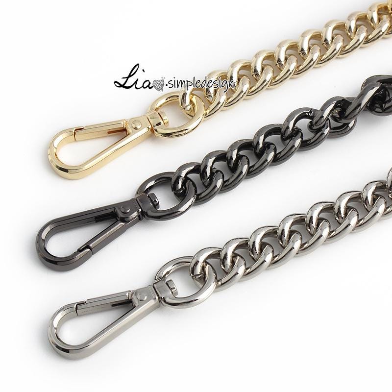 Set Di 3 Catene In Alluminio Per Borsa: Tracolla A Catena Color Oro, Argento E Nero, Lunghezza 120 Cm