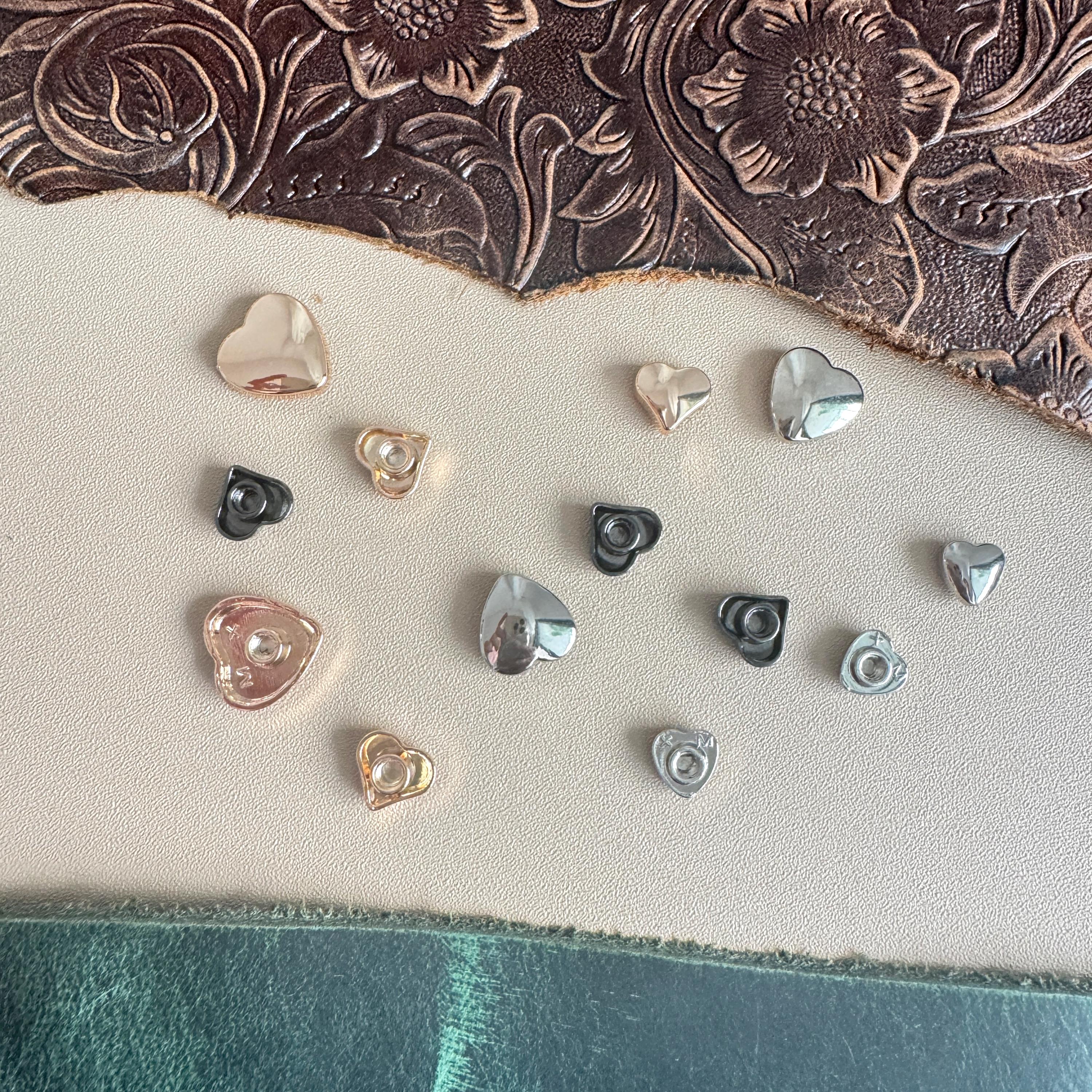 PACK of 5 Metal Gold Heart Shaped Rivets Studs, Leather Studs